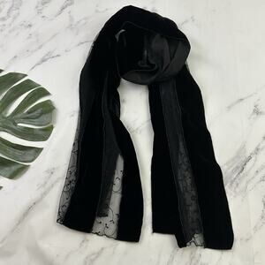 Ilana Wolf Womens Vintage 90s Velvet Silk Scarf Black Sheer Floral Whimsygoth